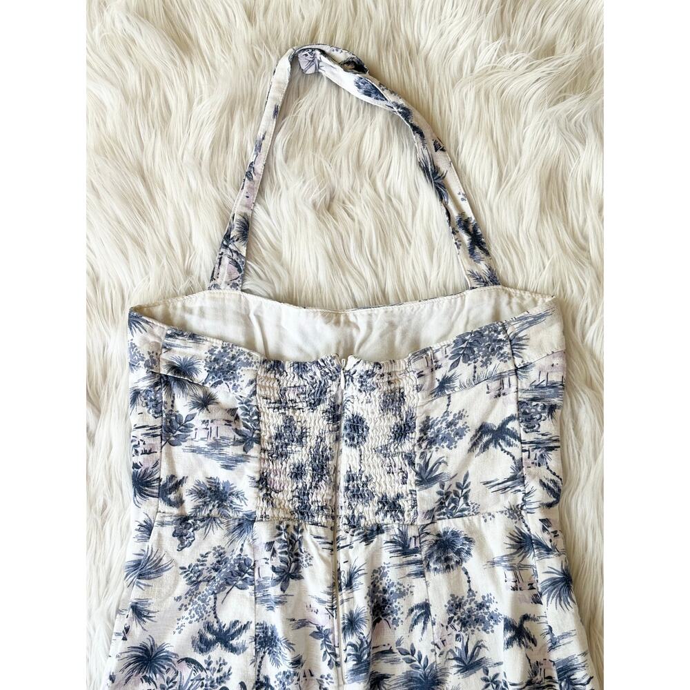 Abercrombie & Fitch Halter Mini Dress Linen Blend Tropical Toile Floral White - Picture 10 of 12